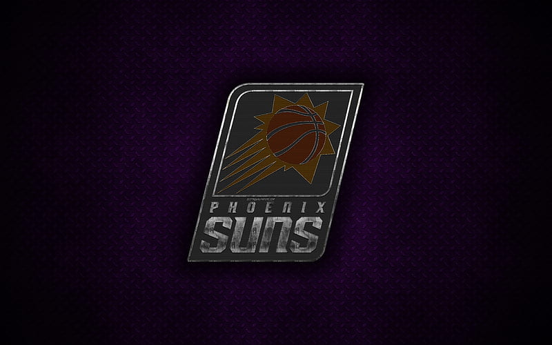 Phoenix Suns American Basketball Club, metal logo, creative art, NBA, emblem, purple metal background, Phoenix, Arizona, USA, basketball, National Basketball Association, Western Conference, HD wallpaper