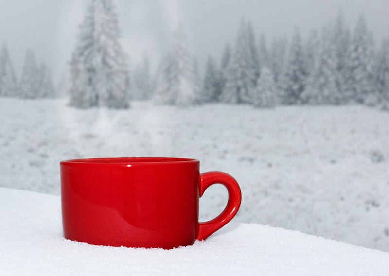Winter Coffee, coffee, snow, mountains, coffee time, nature, winter time, snowy, winter, HD wallpaper
