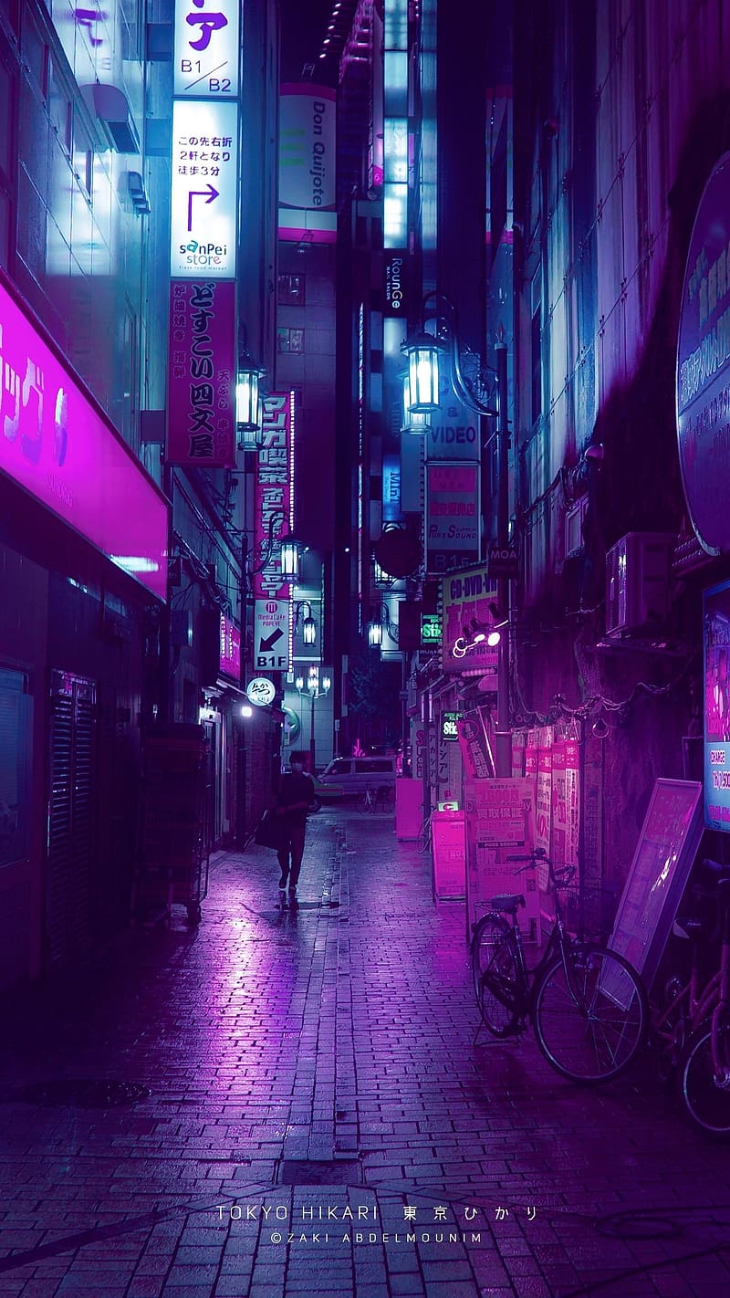 Aesthetic Purple Streets, aesthetic purple, streets, purple light, HD phone wallpaper