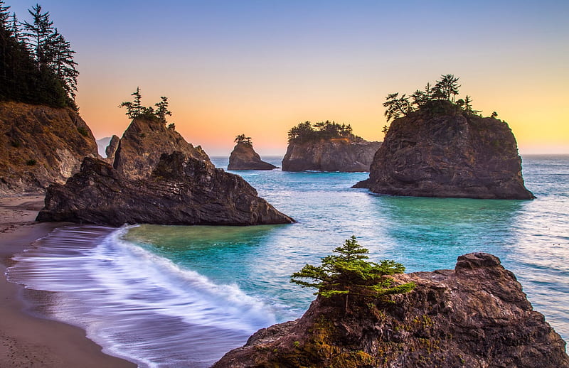 Rocky Coastline of Oregon, Coast, Sea, Shore, Beaches, Oceans, Rocks, Nature, HD wallpaper