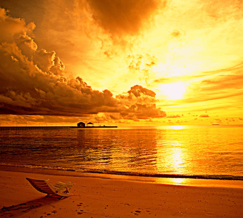 Sunset Beach, set, sun, HD wallpaper
