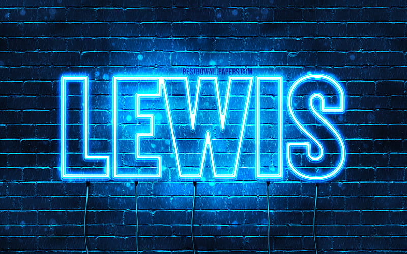 Lewis with names, horizontal text, Lewis name, blue neon lights, with Lewis name, HD wallpaper
