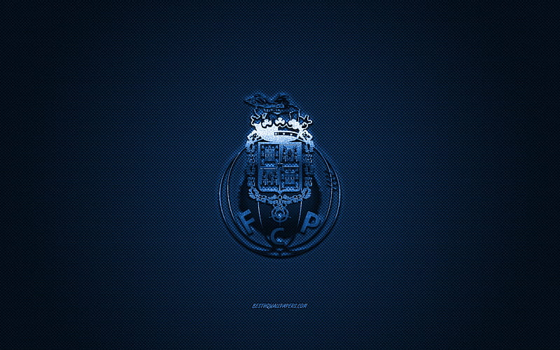 FC Porto, Portuguese football club, Primeira Liga, blue logo, blue carbon fiber background, football, Porto, Portugal, FC Porto logo, HD wallpaper