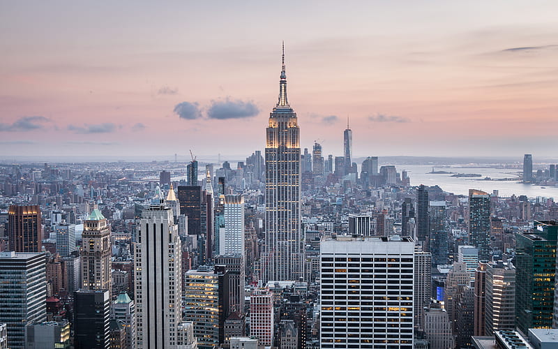 New York evening, skyscrapers, USA, NYC, America, HD wallpaper