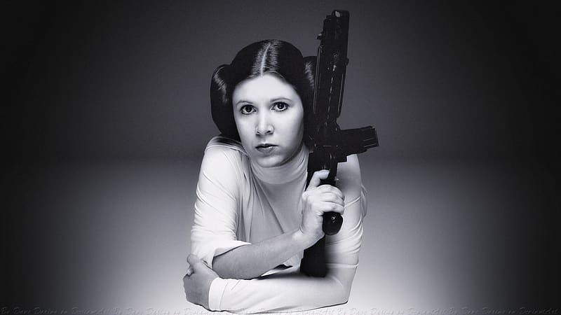Carrie Fisher Princess Leia XX, princess leia, celebrities, actrice, people, carrie fisher, black and white, HD wallpaper