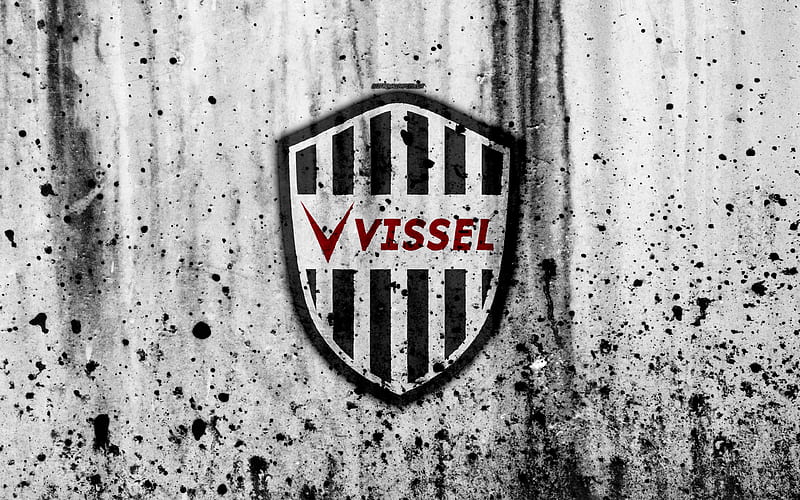 FC Vissel Kobe logo, J-League, stone texture, japan, Vissel Kobe, soccer, football club, Vissel Kobe FC, HD wallpaper
