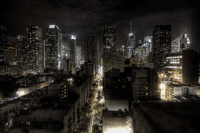 New York at Night, city, dark, lights, metropolis, new york, urban, HD wallpaper