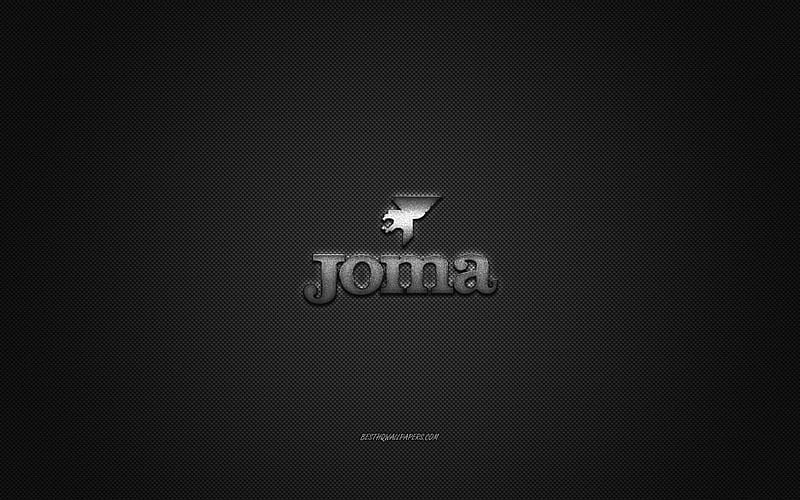 Joma logo, metal emblem, apparel brand, black carbon texture, global apparel brands, Joma, fashion concept, Joma emblem, HD wallpaper