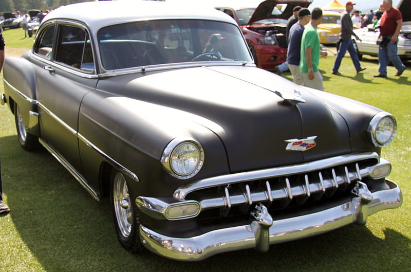 1954 Chevrolet, nickel, graphy, headlights, Chevrolet, black, tires, HD wallpaper