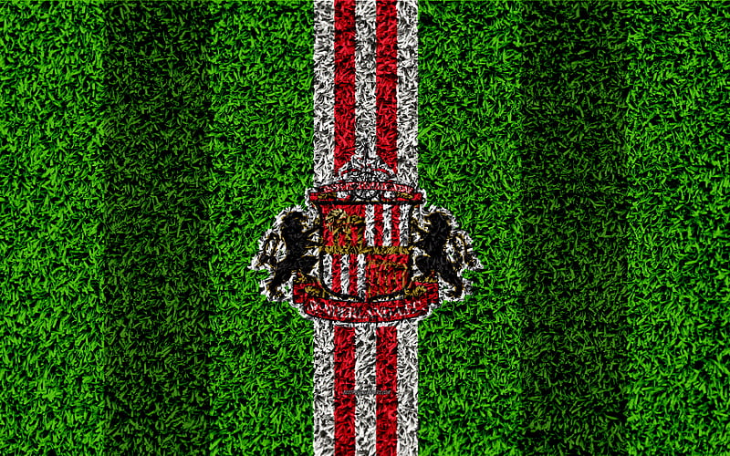 Sunderland FC football lawn, logo, emblem, English football club, red white lines, Football League Championship, grass texture, Tyne and Wear, United Kingdom, England, football, HD wallpaper