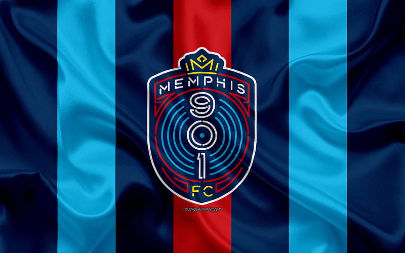 Memphis 901 FC American football club, logo, blue red flag, emblem, USL Championship, Memphis, Tennessee, USA, silk texture, soccer, United Soccer League, HD wallpaper