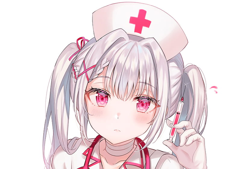 Anime, Original, Nurse, Pink Eyes, Syringe, Twintails, HD wallpaper