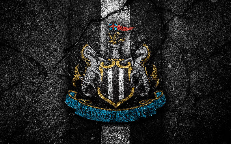 Newcastle United FC logo, Premier League, grunge, England, asphalt texture, Newcastle United, black stone, soccer, football, FC Newcastle United, HD wallpaper