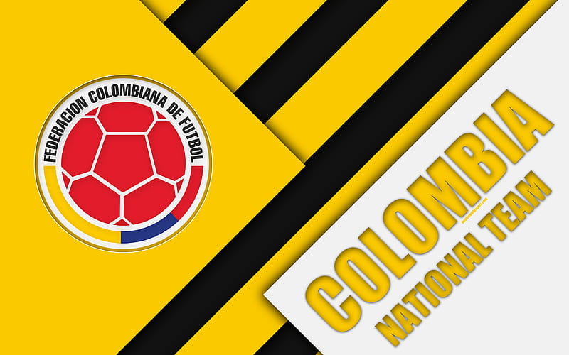 Colombia national football team emblem, material design, yellow black abstraction, Colombian Football Federation, logo, football, Colombia, coat of arms, HD wallpaper