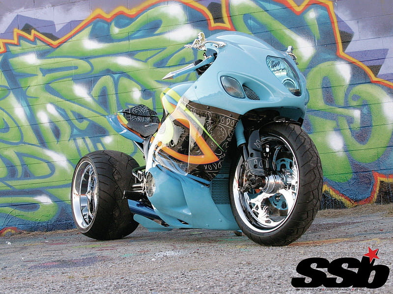 Radical Gangsta, custom, bike, suzuki, blue, HD wallpaper