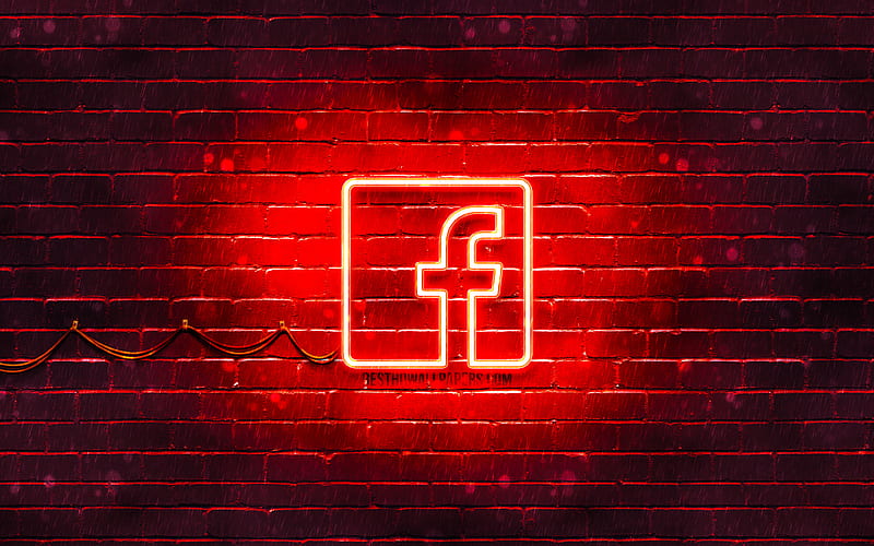 Facebook red logo red brickwall, Facebook logo, social networks, Facebook neon logo, Facebook, HD wallpaper