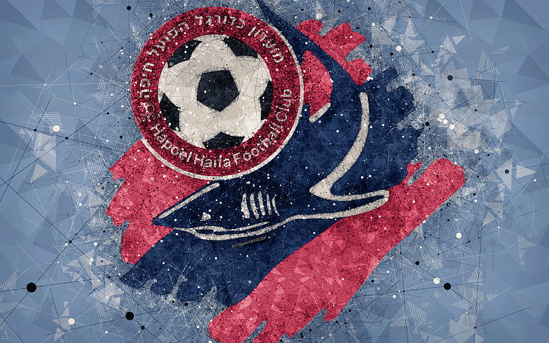 Hapoel Haifa FC creative logo, geometric art, Israeli football club, emblem, blue abstract background, Ligat haAl, Haifa, Israel, football, Israeli Premier League, HD wallpaper