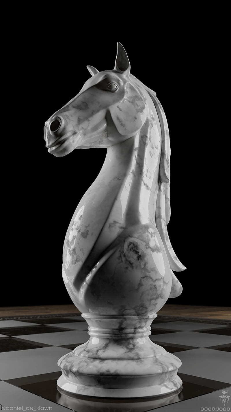Marble chess knight, 3d, black, horse, statue, texture, white, HD phone  wallpaper | Peakpx