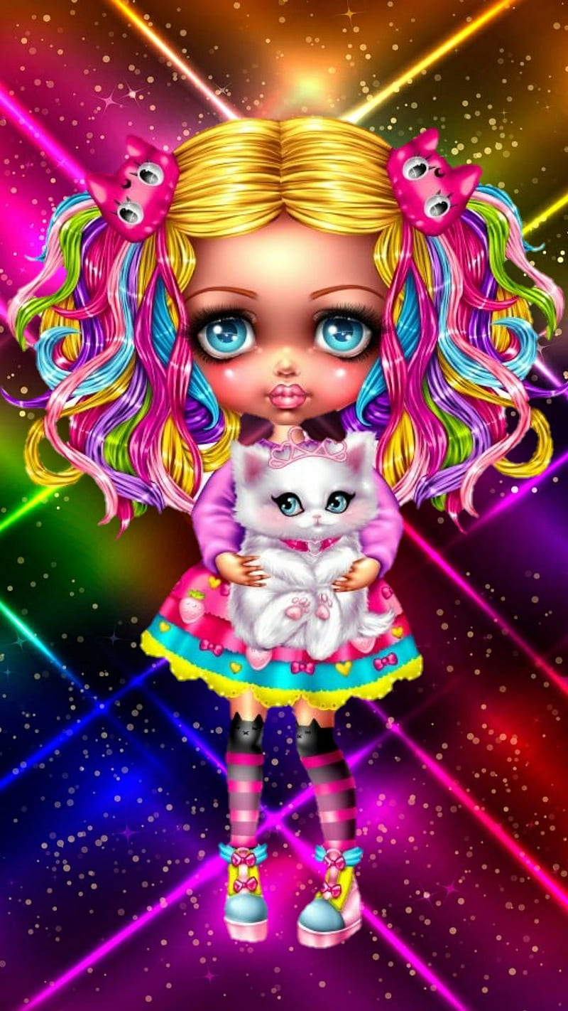 Big eyes doll, colorfull, glitter, HD phone wallpaper