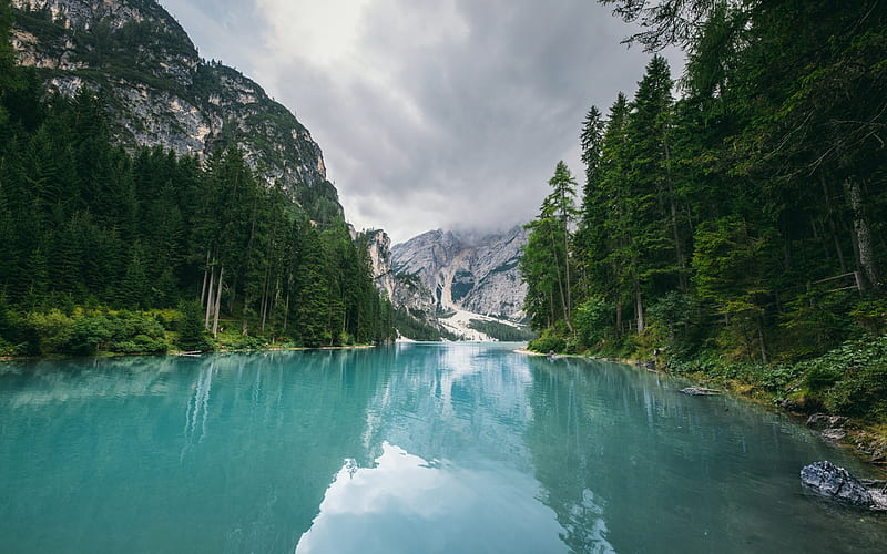Mountain lake, forest, mountain landscape, blue glacial lake, Switzerland, HD wallpaper