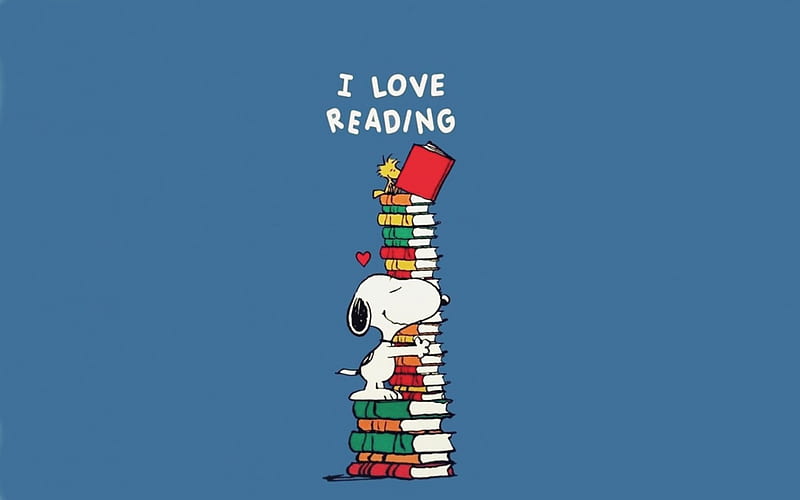 I love reading, books, book, Snoopy, Woodstock, beagle, read, Peanuts, comic, reading, dog, HD wallpaper