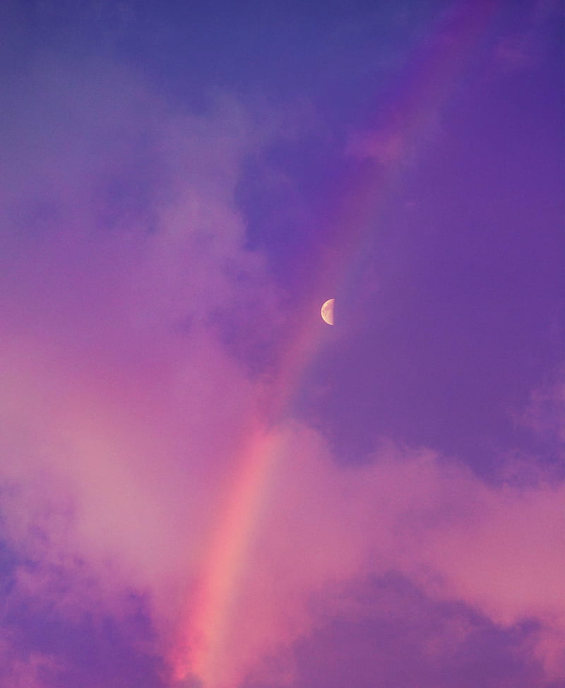moon, rainbow, clouds, sky, purple, HD phone wallpaper