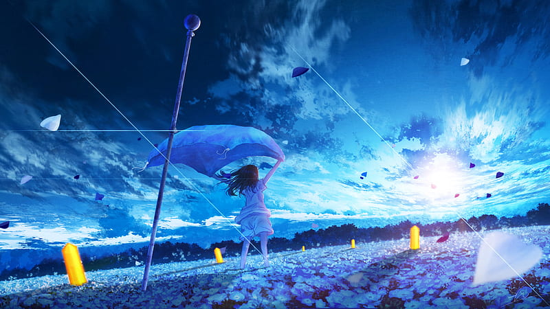 Anime Girl with Flowers Desktop Wallpaper - Anime Wallpaper 4K