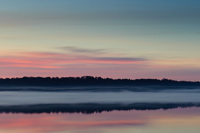river, fog, dusk, water, landscape, HD wallpaper