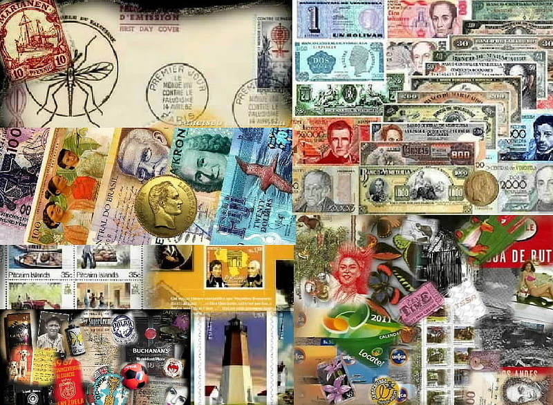 Ephemera Collage, Numismatics, Ephemera, Collage, Philately, coins, Stamps, HD wallpaper