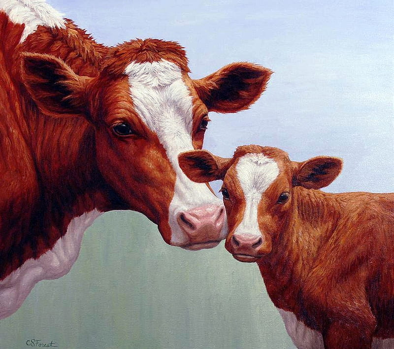 Cream and Sugar, painting, calf, cow, artwork, HD wallpaper