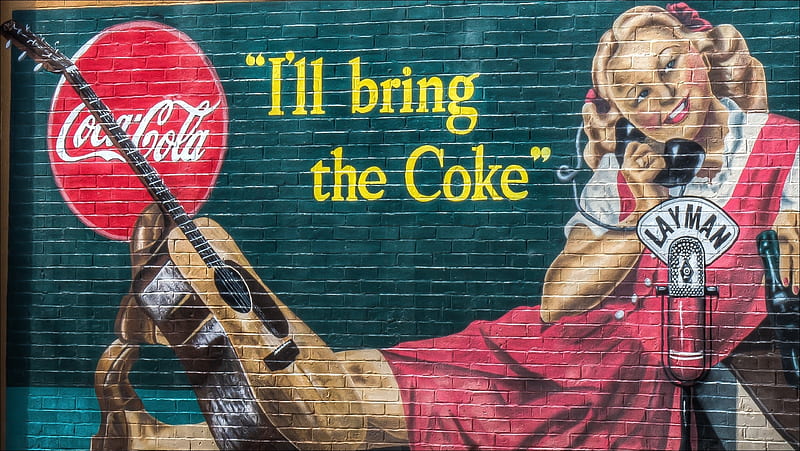 :-), red, add, girl, drink, commercial, graffiti, coca cola, blue, art, HD wallpaper