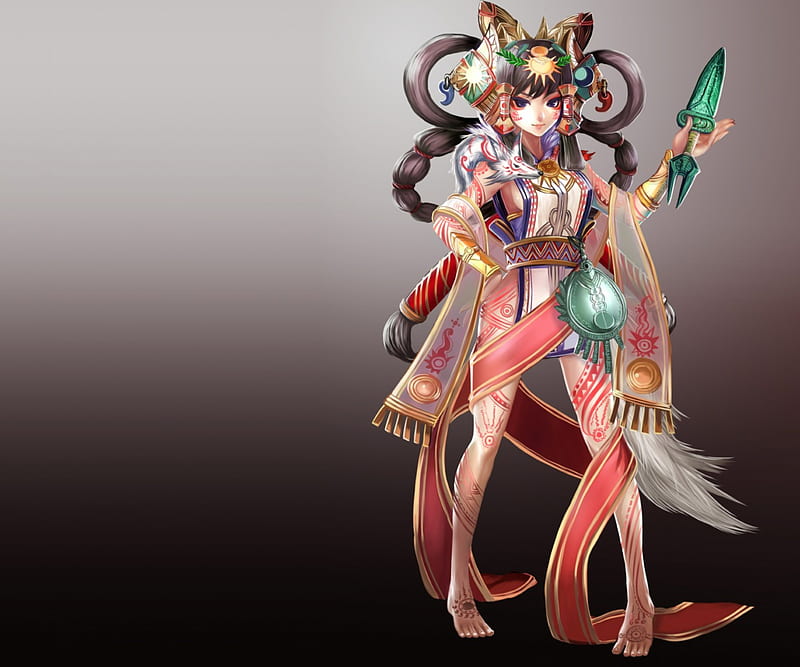 AI Image Generator: Anime female, long braids that reach the floor, black  hair, purple eyes, scowl, pose, holding sword in both hands, warrior,  goddess.