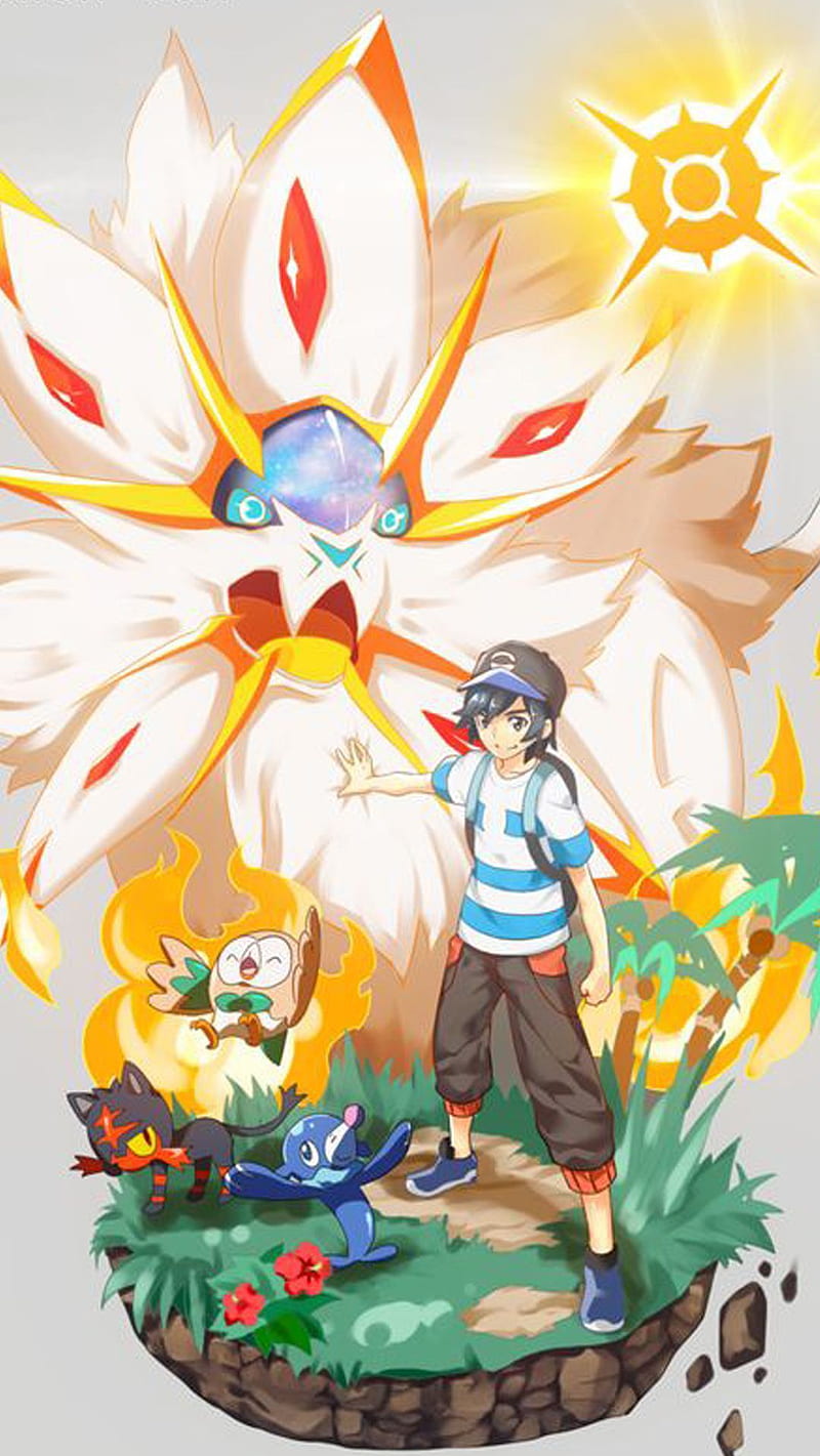 pokemon sun and moon ash & solgaleo - pokemon art print