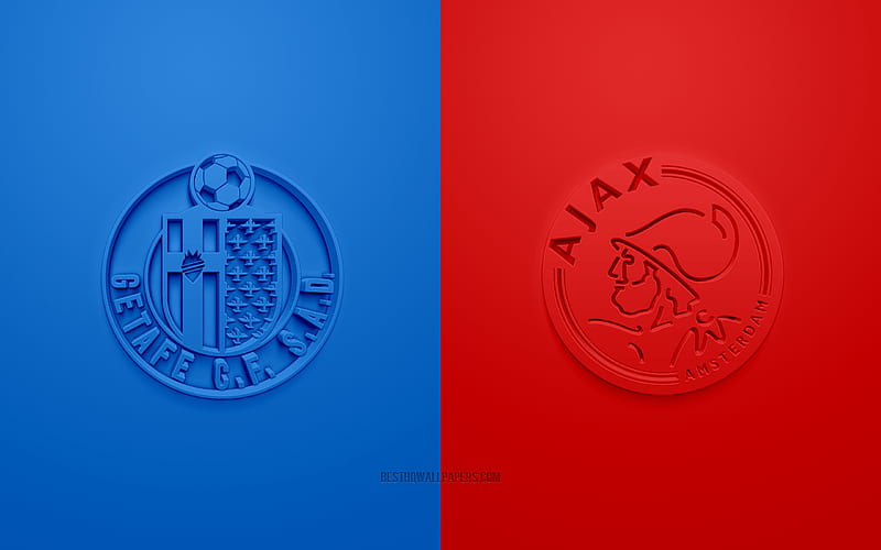 Getafe vs Ajax, UEFA Europa League, 3D logos, promotional materials, blue-red background, Europa League, football match, Ajax FC, Getafe CF, HD wallpaper