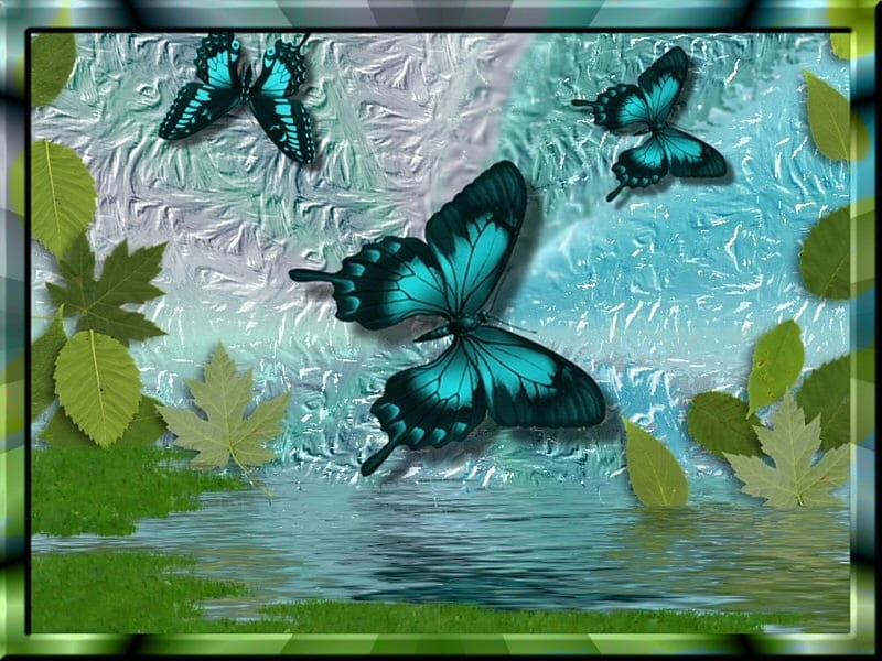LATE SUMMER, jade, green, summer, butterflies, leaf, HD wallpaper