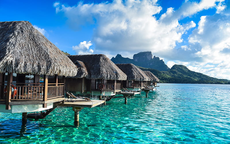 Bora Bora, French Polynesia, Pacific Ocean, hotels, rest, beaches, paradise, tropical island, HD wallpaper