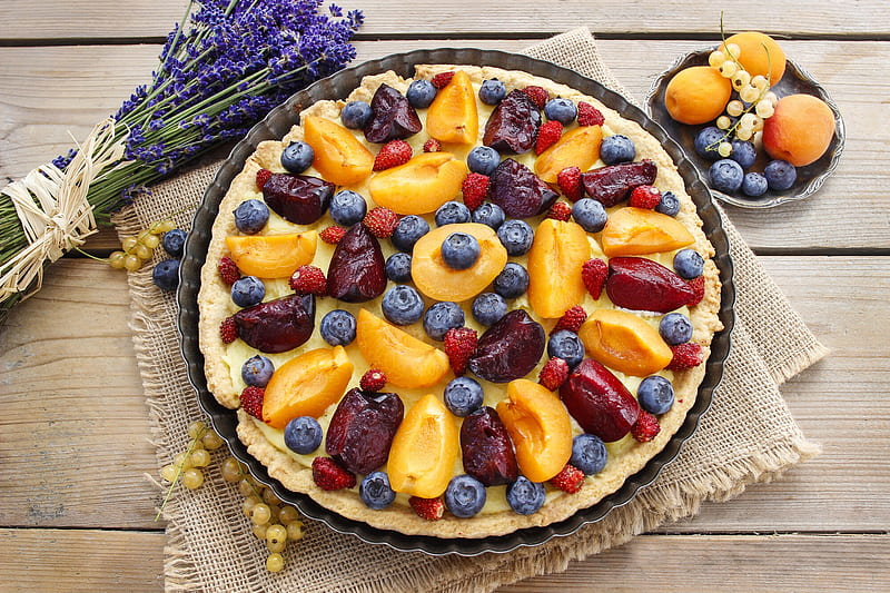 Food, Pie, Plum, Lavender, Apricot, Blueberry, Tart, Baking, HD wallpaper