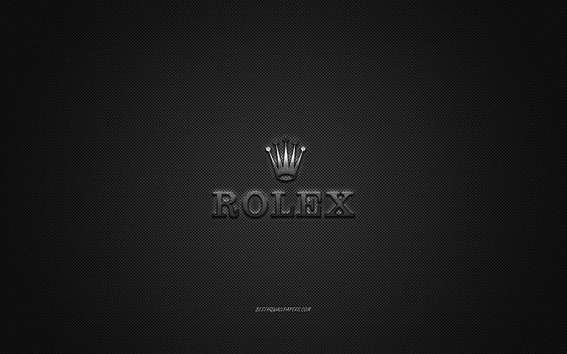 Rolex logo, metal emblem, apparel brand, black carbon texture, global apparel brands, Rolex, fashion concept, Rolex emblem, HD wallpaper