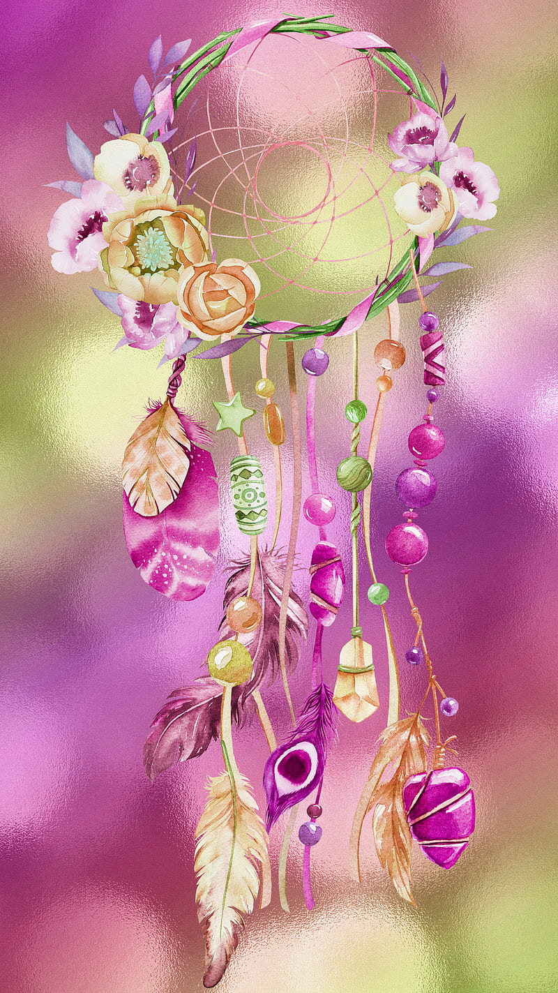 DreamCatcher, colorful, desenho, dream, feather, flower, purple, star, HD phone wallpaper