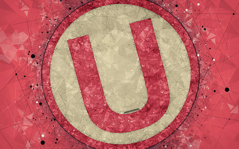 Club Universitario de Deportes geometric art, logo, Peruvian football club, red abstract background, emblem, Lima, Peru, football, creative art, Peruvian Primera Division, HD wallpaper