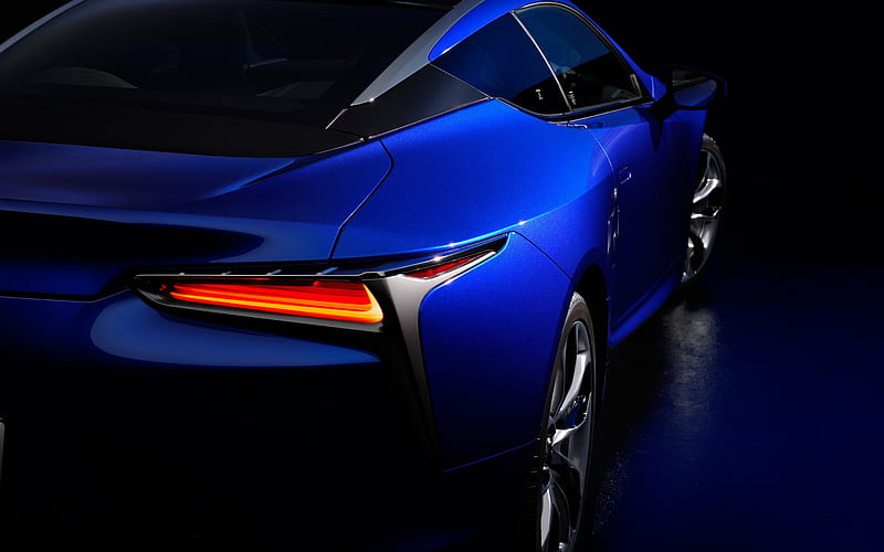 Lexus LC, 2018, Structural Blue, 500h, rear view, blue sports coupe, luxury sports car, blue LC, Japanese cars, Lexus, HD wallpaper