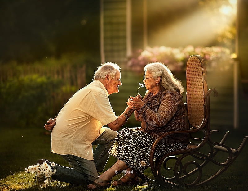 It's never too late to dream, old, couple, people, flower, man, woman, HD wallpaper