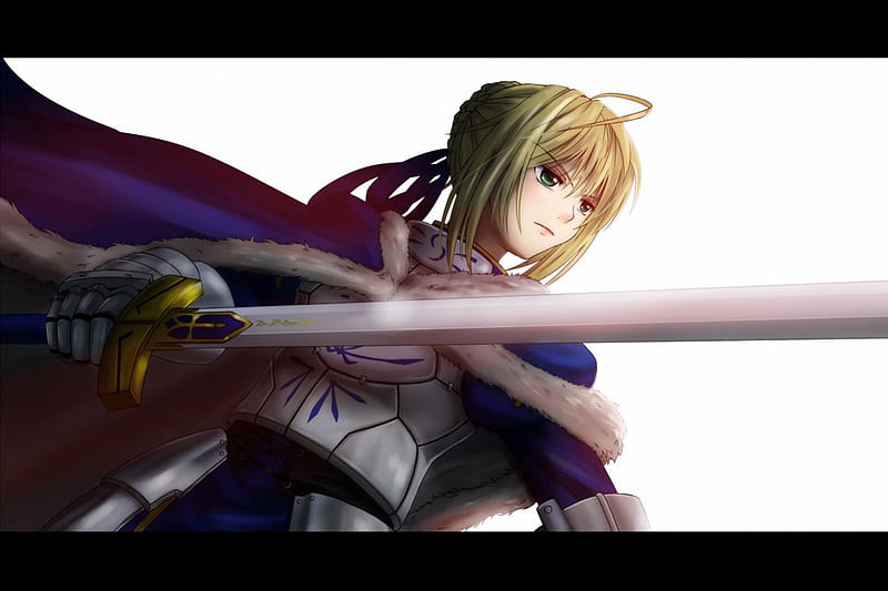 Saber, female, green eyes, blonde hair, white background, fate stay ...