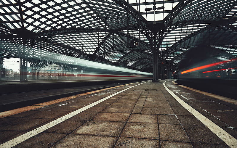 railway station, high-speed trains, blur, speed, transport system, electric trains, HD wallpaper