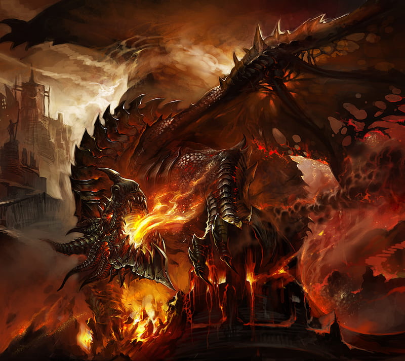 Death Wing, deathwing, fire dragon, world of warcraft, HD wallpaper