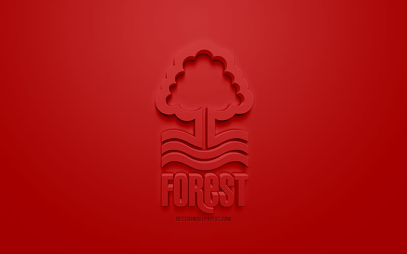 Nottingham Forest FC, creative 3D logo, red background, 3d emblem, English football club, EFL Championship, Nottingham, England, United Kingdom, English Football League Championship, 3d art, football, 3d logo, HD wallpaper