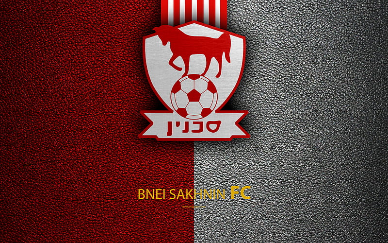 Bnei Sakhnin FC football, logo, emblem, leather texture, Israeli football club, Ligat HaAl, Sahnin, Israel, Israeli Premier League, HD wallpaper