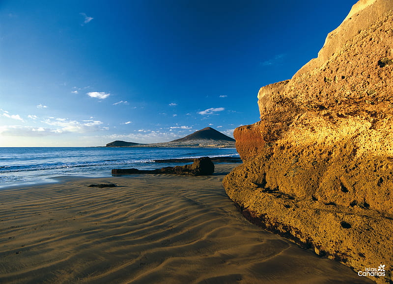 Playa del Medano, Tenerife, beach, rocks, shore, sand, water, sky, HD wallpaper