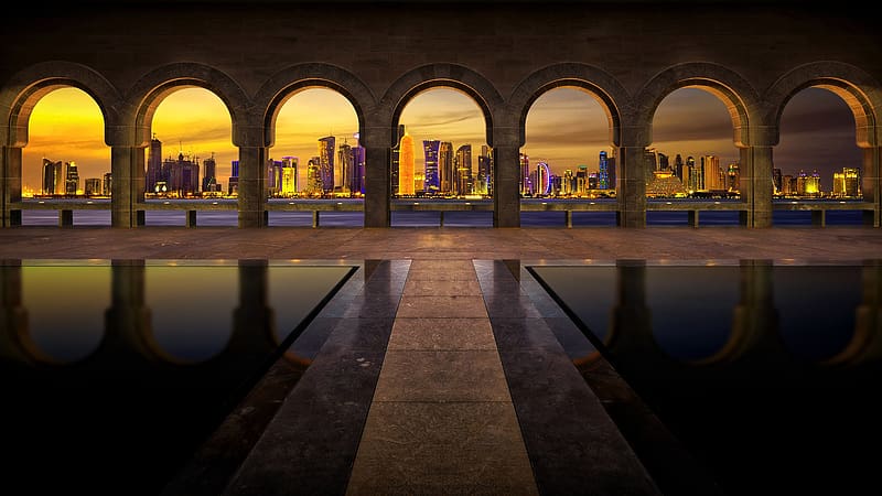 Cities, City, Arch, Doha, HD wallpaper