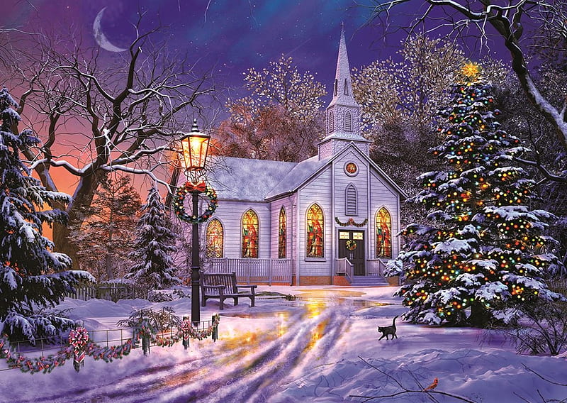 The Old Christmas Church, puzzle, christmas, old, church, HD wallpaper ...